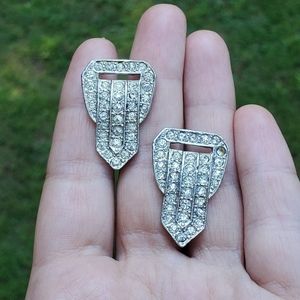 Vintage Silver Carolee Art Deco Clip-On Earrings